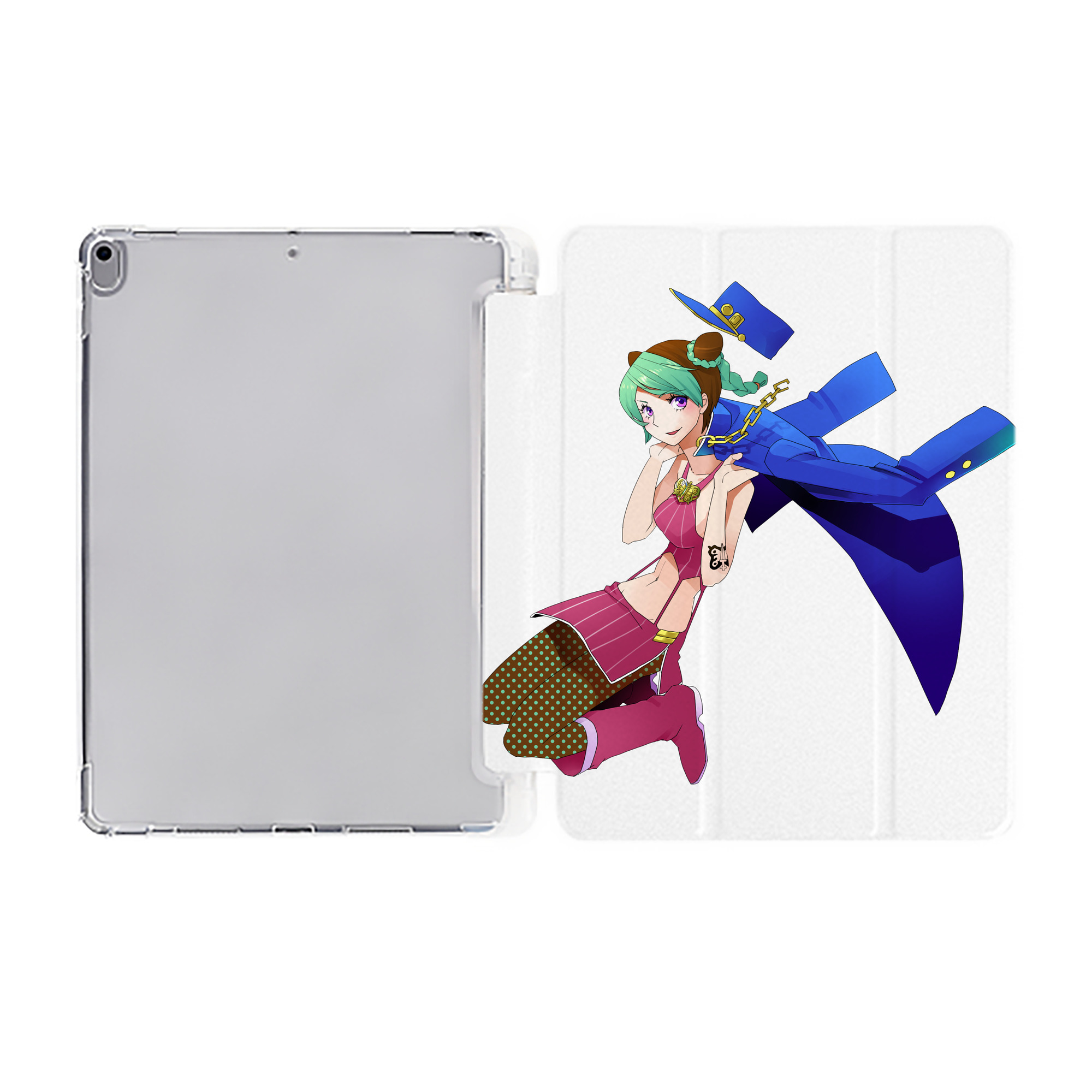 （画像用） "ジョジョの奇妙な冒険 くうじょう ジョリーン JoJo's Bizarre Adventure Jolyne Cujoh " IPad ケース ペン収納付き 三つ折りスタンド PUレザー×シリコン 対応機種9.5/10.5/10.9インチ